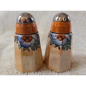 Vintage Hand Painted Lusterware Salt and Pepper Made In Japan Octagonal Base